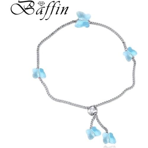 BAFFIN Simple Cute Butterfly Beads Chain Bracelets Crystals From Swarovski-Handmade Knots Lucky Bracelet Silver Color Jewelry