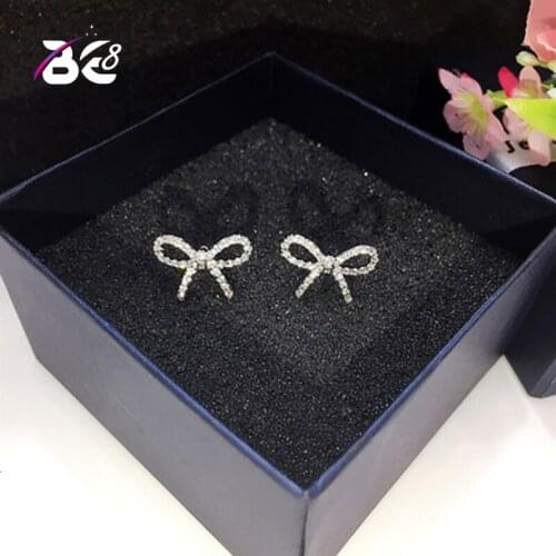 Be 8 2018 Chic Shimmer Butterfly knot Shape AAA Cubic Zirconia Stud Earrings for Women Fashion Jewelry E542