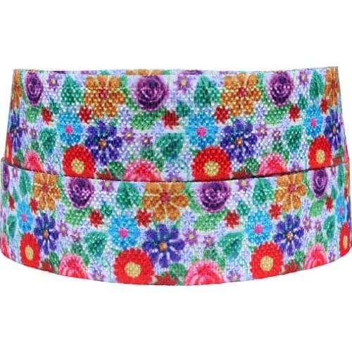 Free shipping foe, colorful tiny flower printed fold over elastic for hair accessories