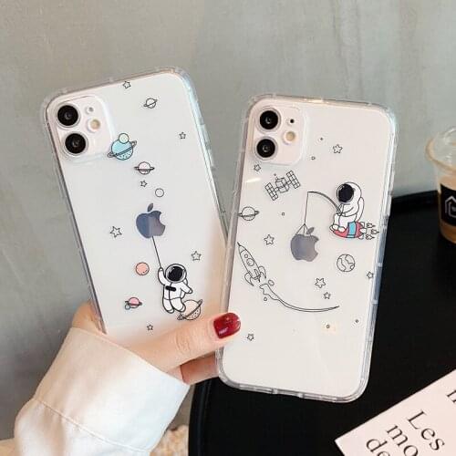 Ottwn Creative Astronauts Planet Pattern Phone Case For iPhone 11 12 Pro Max Mini X XR XS Max 7 8 Plus Clear Soft TPU Back Cover