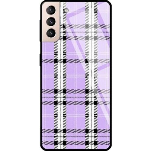 Lavender Plaid Tempered Glass Case For Samsung Galaxy S10 Plus Note 10 S8 S9 S20 FE S21 Note 20 Ultra