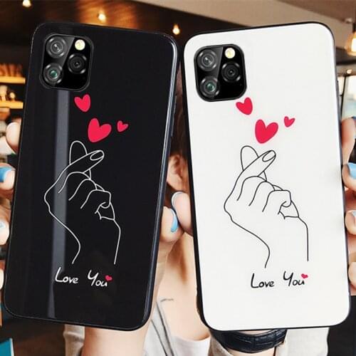 For iPhone 11 Pro Max Case Love you Pattern Hard Glass + soft Silicone Cover For iPhone 11 Pro xr xs Max 6 6S 7 8 Plus funda