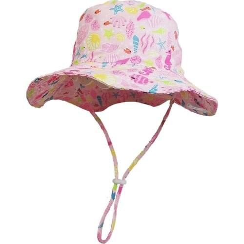 Sun Hat Kids Girl Summer Beach Bucket Pink Wide Brim With String UV Protection Holiday Outdoor Accessory For Baby Toddlers