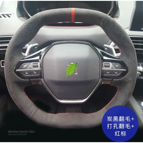 DIY Hand-Stitched Car steering Wheel Cover For Peugeot 408 508 307 3008 5008 308 Black Suede Grip Auto Parts Car Accessories