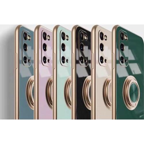 For Samsung Note 9 10 20Ultra Plating Stand For Samsung Galaxy S21 S20 FE Ultra Plus Metal Ring Holder Luxury Soft Silicone Case