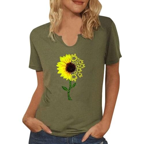 Sunflower Print T Shirt Women Harajuku Casual Tshirt Short Sleeve Streetwear Summer Ladies O-neck Female Loose T-shirt Top #T2P