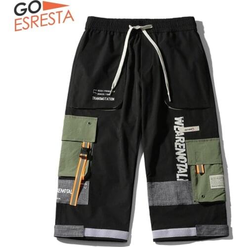 GOESRESTA Summer New Mens Shorts Fashionable Loose Big Pocket Shorts Men Fashion Street Splice Sports Breathable Tooling Shorts