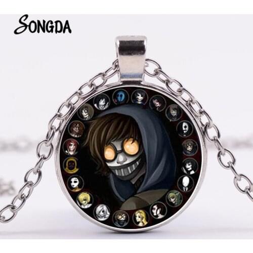 Hot Sale Creepypasta Necklace Jeff the Killer Horror Anime Patterns Glass Dome Pendant Long Necklace Fans Gothic Jewelry