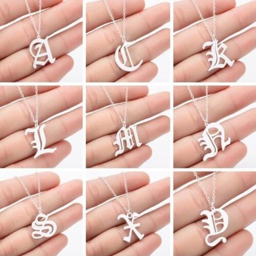 Gothic Initial 26 Letter Necklace Stainless Steel Jewelry Ancient Old English Letter Necklaces Alphabet Jewelry