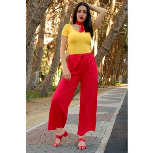 Arched Trend Baggy Pants Red-0752.128