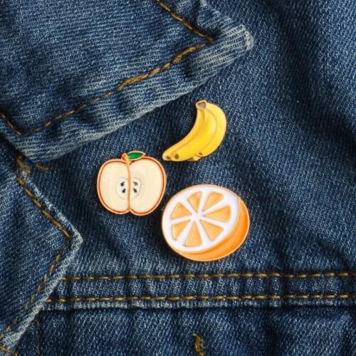 3Pcs Set Fashion Fruits Brooches Banana Apple Orange Enamel Metal Pins Clothes Lapel Pin Backpack Button Badges Kid Jewelry Gift