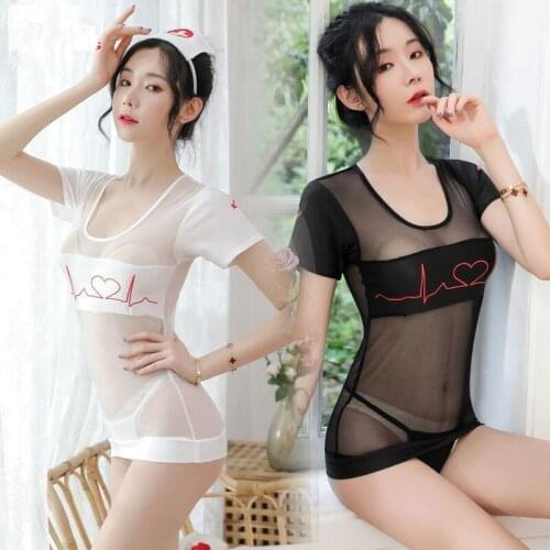 Summer Sexy Sleepwear Night Dress Lingerie Thin Gauze Lace Temptation Mesh Suspender Nightdress Womens Nightgown