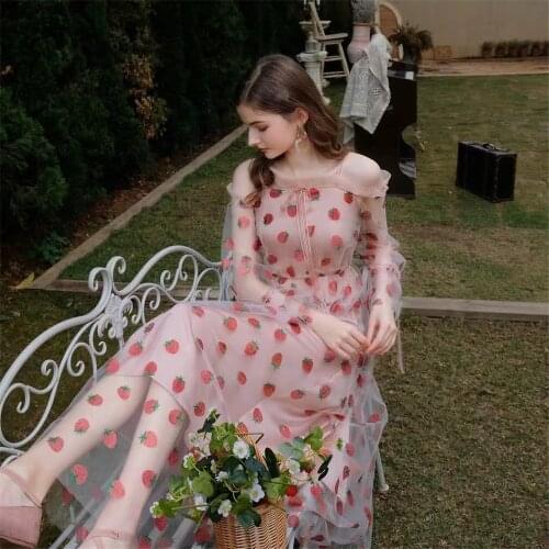 1 Yard Cute strawberry printed Tulle Lace Fabric strawberry embroidery Tulle Fabric for DIY Girl Dress Tutu Dress Wedding Gowns