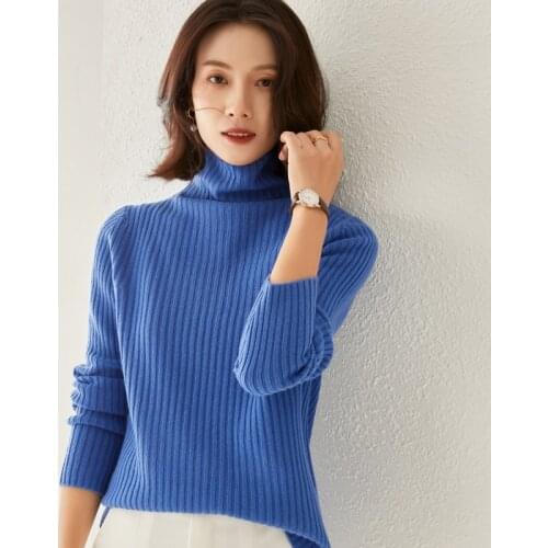 New Autumn Winter Pure Wool Sweater Womens High Collar Cashmere Pullover Thick Solid Color Sweater Knit Warm Wild Pullover