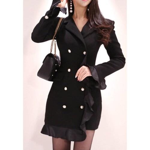 Korean new arrival slim long suit Slim thin casual OL new fashion comfortable double-breasted work style black sexy blazer