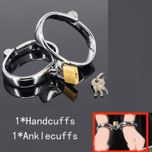 Stainless Steel Oval Handcuffs Lockable Shackles Sex Metal Hand Ankle Cuffs Bondage Restraints Adult Games Sex Toys for Couples