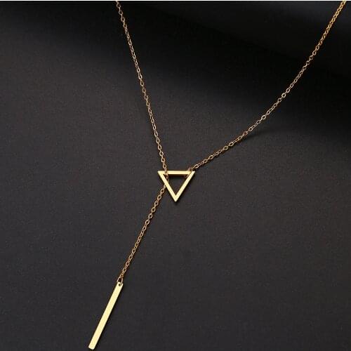 DOTIFI For Women Necklaces Innovation Double Pendant Long Chain Openwork Triangle and Baguette Stainless Steel Necklace