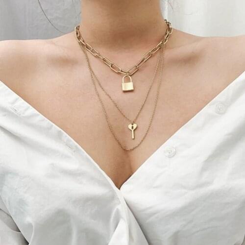 New Jewelry Fashion Necklace Multi-layer Necklace Key Lock Retro Statement Necklace Gothic Necklace Women