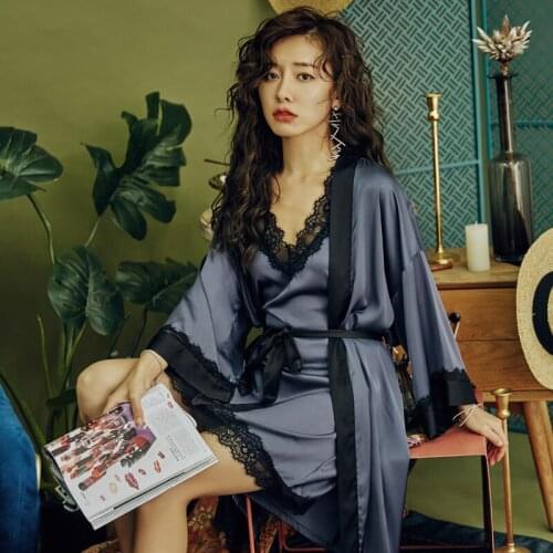 Sexy Night Gown and Robe Sets for Women Silk Silk Dress Pajama Womens Lounge Set Lace High Quality Night Gown