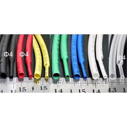 4mm Polyolefin 2:1 Heat Shrink Tubing ROHS UL Black/Red/Yellow/Green/Blue/White/Clear