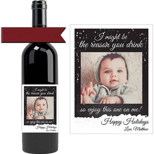 Custom photo Wine Bottle Label,Gift from grandkid,funny teacher appreciation gift,I might be the reason you drink,gift from kids