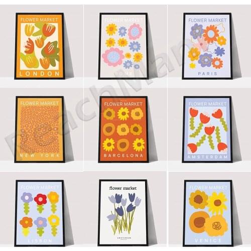 Flower market prints, London, New York, Amsterdam flowers, Barcelona flowers, Lisbon flower shop posters, tulip flower prints, h