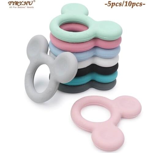 TYRY.HU New 5pcs/10pcs Cartoon Mouse Teether Edible Silicone Bead Nipple Clip Pendant Accessories Baby Teeth Care Chew Toys