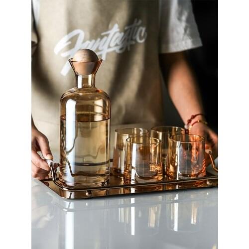 Simple Glass Cold Water Kettle And Cup Set Home Drink Pot Juice Glass Bottle With Wooden Ball Lid Water Cup Household Drinkware