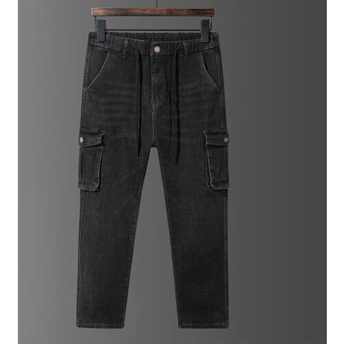 Plus Size Mens Stretch Jeans Fat Man Loose Denim Pants Fashion Elastic Waist Cowboy Trousers Mens Clothing