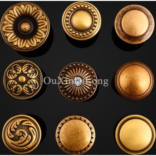 Top Quality 10PCS Furniture Handles European Rural Pure Brass Drawer Wardrobe Cupboard Kitchen Cabinet Door Pulls Handles Knobs