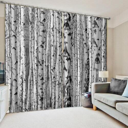 White Birch forest curtains Bedroom living room windproof thickening blackout fabric Thickened blackout curtains