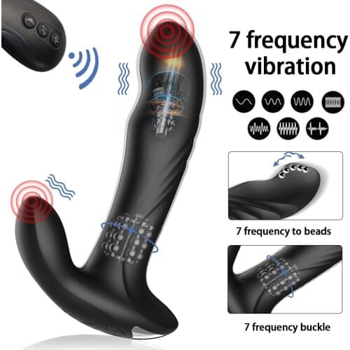 Remote Control Dildo Vibrator Dual Vibrating Swing Butt Plug Male Prostate Massager Anus Dilator Metal Beads Rotate Vibrator