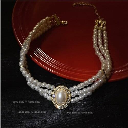 Vintage Palace Style Necklace Multi-layer Imitation Pearl Rhinestone Jewelry For Womens Party Wedding Gifts