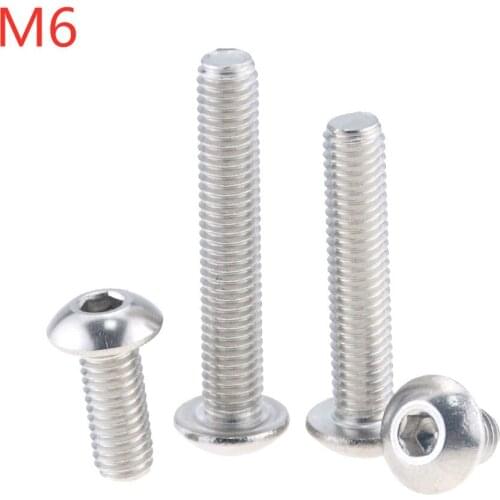 50pcs/Lot M6x12 mm M6*12 mm yuan cup Half round head 304 Stainless Steel Hex Socket Head Cap Screw Bolts