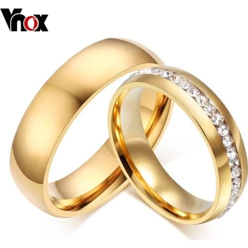 Vnox Gold Color Wedding Bands Ring for Women Men Jewelry Stainless Steel Engagement Ring Couple Anniversary Gift Amazing Price