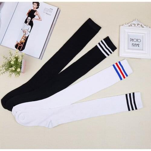 Japanese School Uniforms Accessories Jk Girl Socks Vintage 3 Stripes Students Teenagers Over Knee Uniform Socks Cosplay Black
