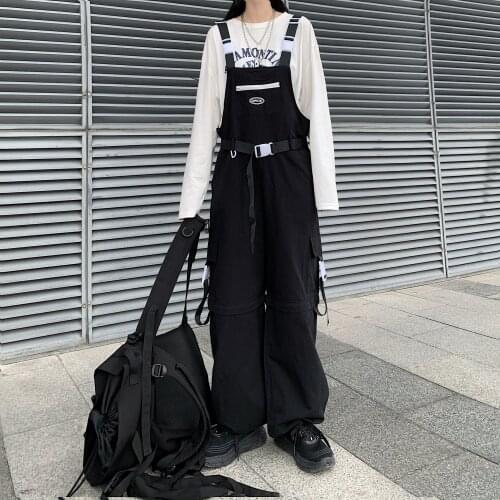 Women Cargo Jumpsuits New Detachable Black Overalls Plus Size Harajuke Streetwear Loose High Waist Jumpsuit