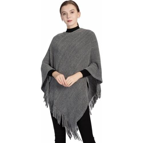 Women Irregular Pullovers Sweaters Warm Shawl Poncho Loose Knitted Cape Cloak Tassel Coat Solid Pink Black Khaki Grey Burgundy