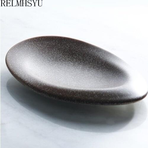 1PC RELMHSYU Stone Nordic style Ceramic Oval Salad Sushi Plate Dish Dinner Bowl Irregular Dinner Plates Household Tableware