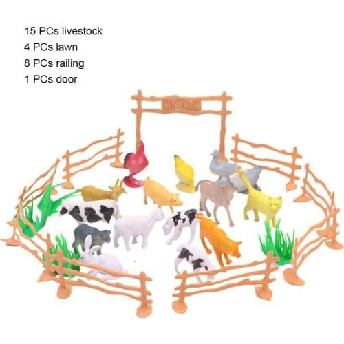 Simulation livestock toys animals farm model 15 PCs livestock Fence children Puzzle Cognition gift for kids boys girls birthday