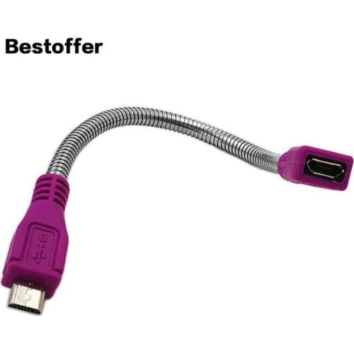 15CM USB 2.0 Micro 5PIN Plug Male to Female Jack Extension Flexible Metal Stand Cable