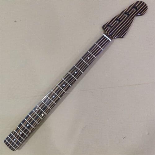 4 String zebra wood 20 frets P Bass Guitar Neck Replacement 34 Inch