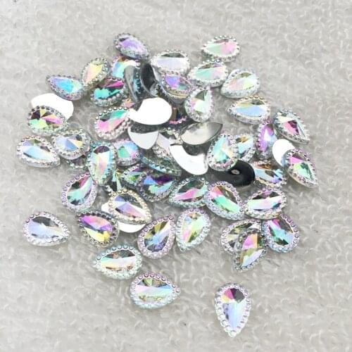 400pcs/lot 7*10mm white AB color water drop shaped flat back rhinestones wedding decoration crystal buttons-Z052*4