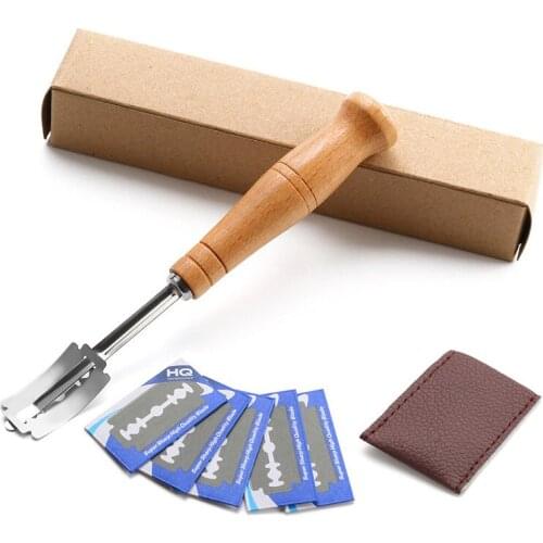 5pcs Bread Cutter Wooden Bread Bakers Lame Slashing Tool Dough Making Razor French Toast Cutter Bagel Arc Curved Toast Knife