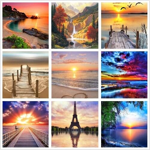 5D DIY Diamond Painting Landscape Sunset Sea Kit Full Drill Embroidery Scenery Mosaic Art Picture of Rhinestones Home Decor Gift