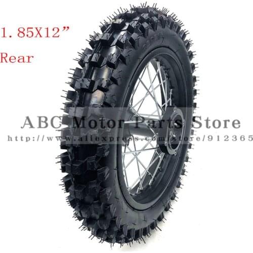 80/100-12 Guangli Tyres 1.85 x 12inch Rear Rims Wheel Steel Hub Black Wheels 32 spoke 15mm axle hole dirt pit bike Kayo Apollo