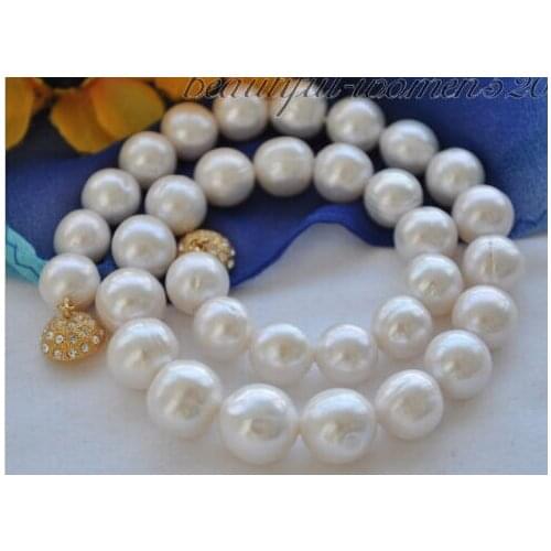 FREE SHIPPING 11-12MM round Freshwater cultured pearl necklace 18INCH 14K