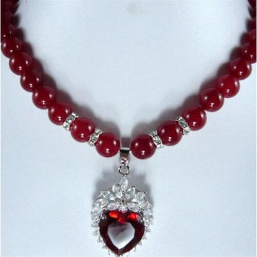 Free shipping red & black Natural necklace +heart love zircon pendant