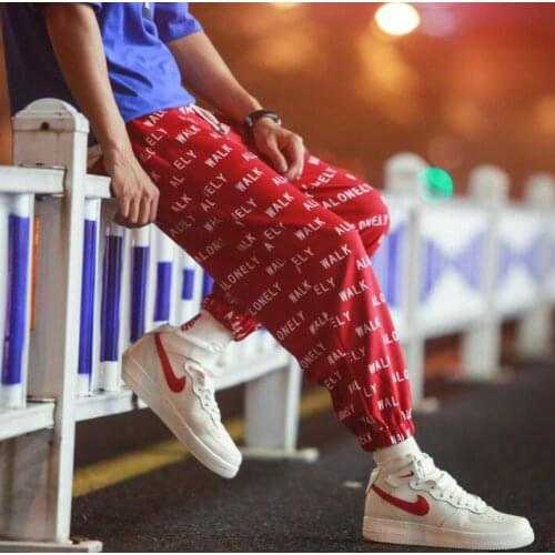 Casual personality fashion summer mens pants harem pant men feet trousers pantalones hombre cargo pantalon homme korean red