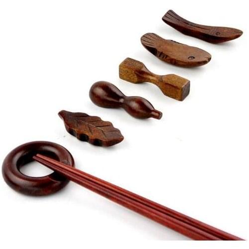 Wooden chopstick rest Creative many styles big and small fish gourd dumbbell circular leaf shape chopsticks holder